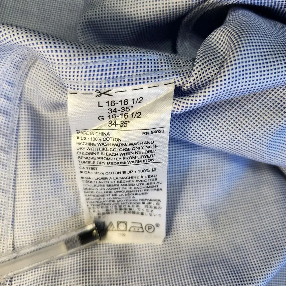 Banana Republic Slim Fit Non-Iron Dress Shirt Blue Dobby Check Large Altered